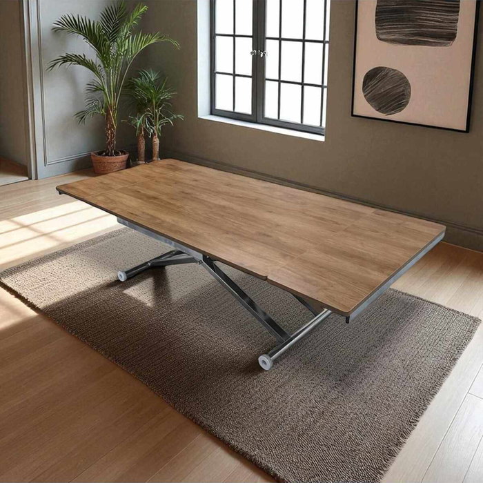 Hanah Home Mesa de Comedor Extensible Nogal y Cromo